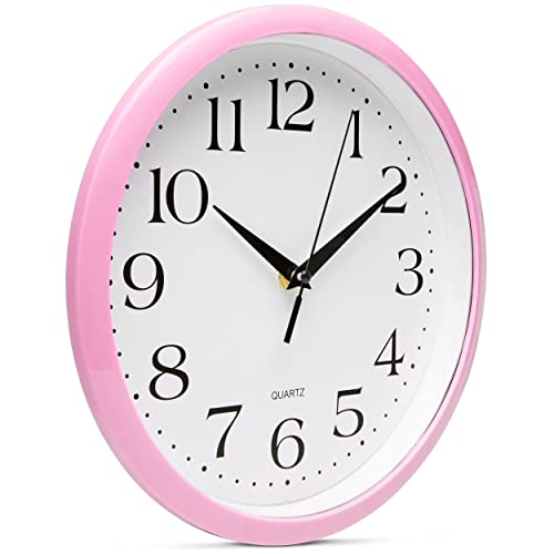 Image of Bernhard Products Light Pink Wall Clock Silent Non Ticking - 10 Inch Quality Quartz Battery Operated Round Easy to Read Home /Kitchen /Office /Classroom /School Clock