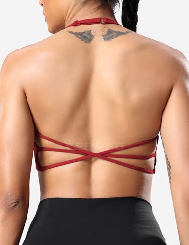 Image of YEOREO Women's Sports Bra Halter Workout Sports Bra Strappy Criss Cross Back Bra Removable Padded Yoga Crop Top