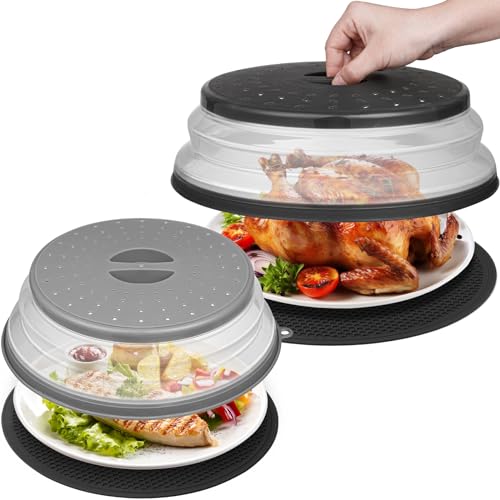 MAGJIUKE 12"&10" Microwave food Cover and Mat,Large Vented Collapsible Splatter Guard dish Plate lid & Silicone Round Kitchen mat,4 in 1 MAGJIUKE 12"&10" Microwave food Cover and Mat,Large Vented Collapsible Splatter Guard dish Plate lid & Silicone Round Kitchen mat,4 in 1