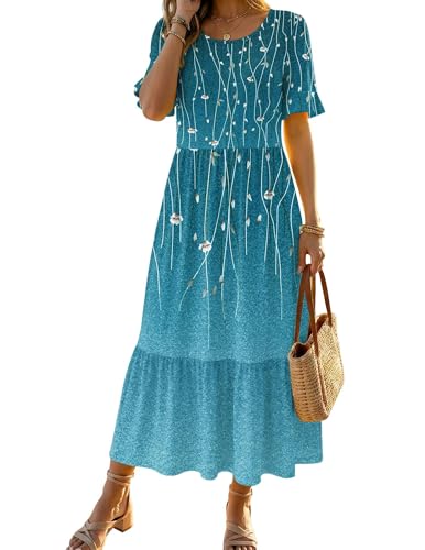 Image of Zeagoo Womens Summer Dresses 2026 Casual Midi Dress Flowy Sundress Ruffle Short Sleeve Tiered Dresses A Line Boho Dress