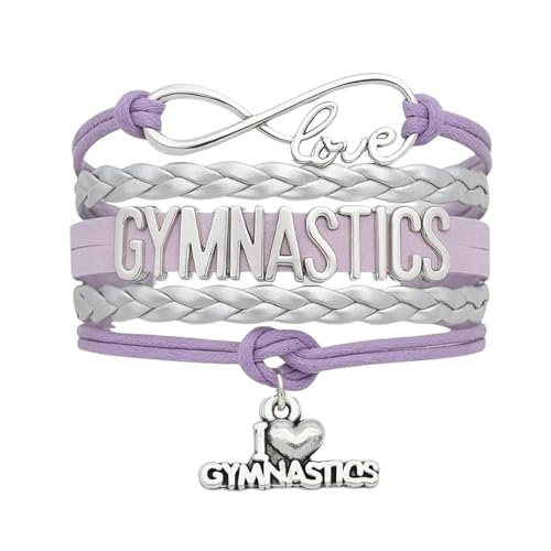 Sportybella Gymnastics Bracelet, Gymnastics Jewelry, Purple Infinity Love Charm Bracelet - Gift For Gymnasts