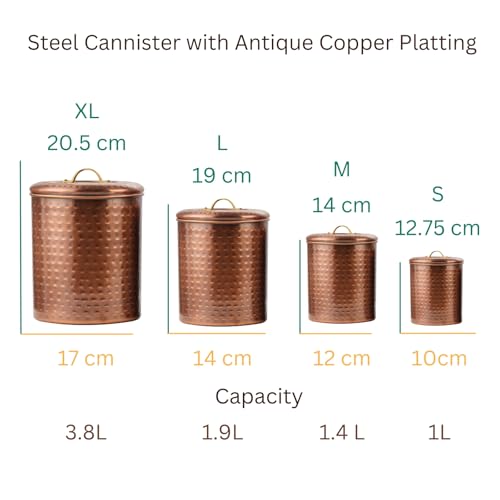 Image of Antique Copper Plated Kitchen Storage Canister Set - Large, Medium, Small & Extra Small, Kitchen Container Set, Airtight Jars, Storage Boxes, Canisters Set for Kitchens (Set of 4)