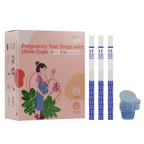 Image of Pregnancy Test Strips Kit with Cup:30HCG + 30 Urine Cups Set HCG Detection Home Pregnancy Test, Extra-Wide 5mm HCG Pregnancy Strip Test Kit,Over 99% Accuracy, Individually Wrapped