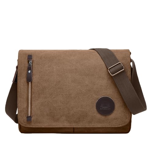 ZHIERNA Bolsa carteiro de lona para homens e mulheres, bolsa tiracolo vintage para laptop de 13,3 polegadas para trabalho e viagens, Marrom, Medium, Clássico