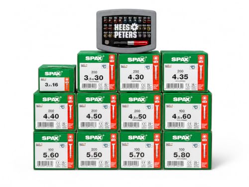 SPAX Schraubenset Heimwerker 2100 T-Star Plus WIROX Schrauben T20/T30 Teilgewinde Größenmix 3 5x16 bis 5x80 mm rostschutzbeschichtet im praktischen Set mit exklusivem Bitset