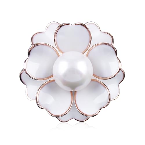 Image of GBAHFY Women's Camellia Flower Pearl Enamel Brooch Pins Fashion Elegant Pearl Brooches for Women Ladies Bridal Wedding Corsage Jewelry Gifts