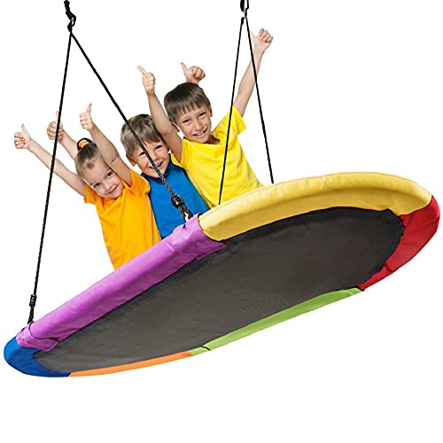 DORTALA Oval Swing, 60’’ Tree Swing with 40’’- 63’’ Adjustable Heights & Multi-ply Rope for Kids & Adults, Large Platform Swing for &Play, Giant Saucer Hammock for Backyard Playground, Multicolor