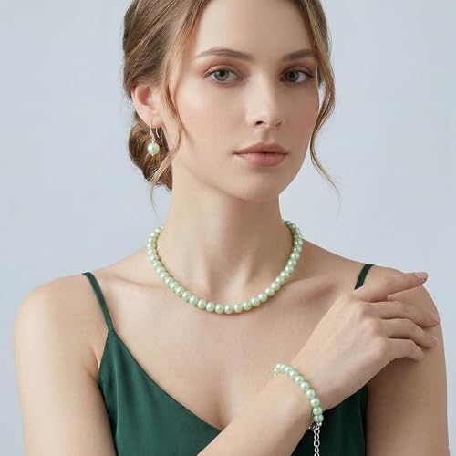 Image of JFL Combo Imitation 6mm Round Pearl Necklace Set Moti Mala Pearl Set With Earrings,Bracelet Handcrafted Jewellery for Less