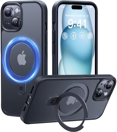 CASEKOO Magic Stand for iPhone 15 Pro Max Case for MagSafe [10FT Military Grade Protection] [Invisible Ring Holder] Shockproof Protective Phone Case Matte Slim Cover for iPhone 15 Pro Max - Blue