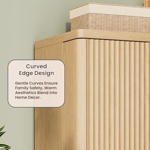 Image of Ball & Cast 72″ Fluted Pantry Cabinet,Versatile Wood Storage Cabinet with 4 Adjustable Shelves,6 Door Shelves,Moden Kitchen Cabinet w /Anti-Tip Safety for Kitchen,Dining Room,Living Room,Natural Oak