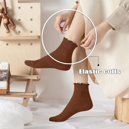 DarkCom 6 Pairs Women's Ruffle Socks Cute Ankle Socks Super Soft Breathable Cool Frilly Socks For Mary Jane Shoes3