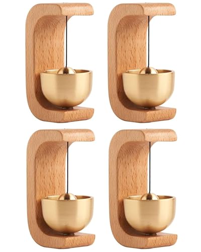 XIUCAI 4-Piece Wooden Door Chime with Magnetic & Adhesive Mounting | No-Tools Installation Brass Bell | for Home Office Store Refrigerator Decor,Natural Wood