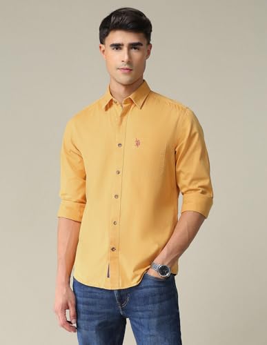 Image of U.S. POLO ASSN. Solid Slim Fit Shirts for Men - 100% Cotton, Full Sleeve Mens Casual Shirts