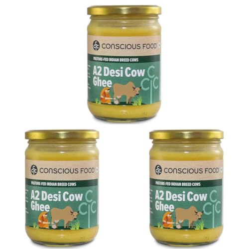 Image of Conscious Food A2 Desi Cow Ghee | 500ml | 100% Pure and Premium | Cultured Desi Cow | Natural | Grass Fed | Non - GMO | Immunity Booster | Locally Sourced | Produced in small batches (Pack of 3)