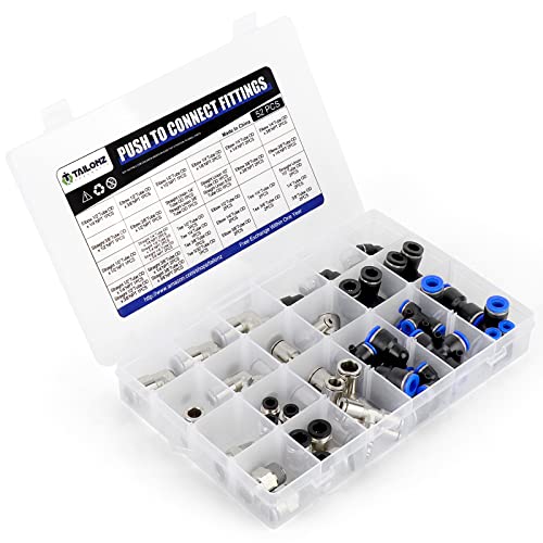 TAILONZ PNEUMATIC Air Hose Fittings, Push-In Fittings, Threaded Connection Kits, Nylon Tube PU Tube Air Tube and other connection kits（Pack of 52）