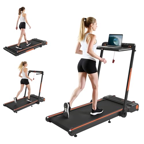 Image of Foldable Treadmill with Incline, Removable Walking Pad with Desk Workstation, 4 in 1 3.5 HP Compact Folding Small Walking Treadmill, 300 Lbs Capacity for Home Office