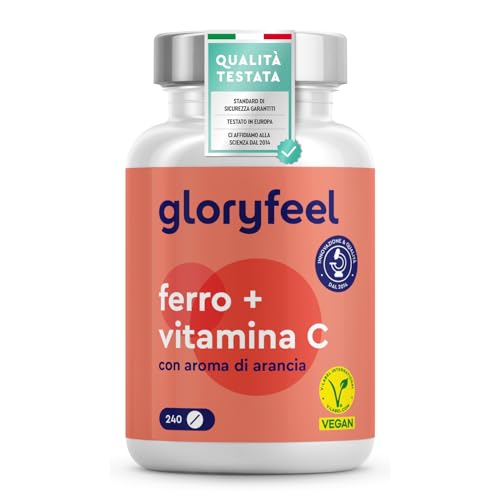 Integratore Ferro 20mg + Vitamina C, 240 Compresse Vegan, Sapore Arancia