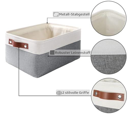 Mangata Stoff Aufbewahrungskörbe Kaltgrau&Weiß, große Aufbewahrungsboxen mit Griffen für Kleiderschrank, Regale, Schrank(Kaltes Grau, L) – Ansicht 4