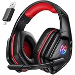 Tatybo Wireless Gaming Headset for PC Ps5 Ps4, 2.4GHz USB & Type-C & Bluetooth Gaming Headphones with Mic, 40H Battery Comfortable Gaming Headsets for Switch Laptop Mobile Mac (Black Red)