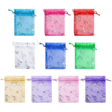 Gsrhzd Organza Bags Small, 100 PCS Favour Bags, Organza Gift Bags, 9 x 12CM Wedding Favours Bags with Drawstring, Butterfly, for Wedding, Christmas, Birthday, Anniversary Cover