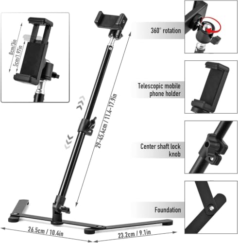 Image of Sounce Overhead Desktop Stand for Camera & Phone, 360 Rotating Boom Arm with 1 /4 inch Screw, Extendable up to 21 Inches, Universal Mount for DSLR, Webcam, Mobile, Online Teaching & Video Shoot (Black)
