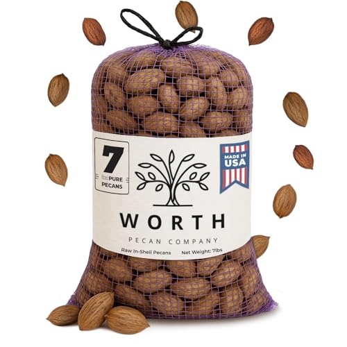 Worth Pecan Company  Georgia Pecans 7 Pound Bulk Bag - Raw Nuts In‑Shell, Whole Pecans in...