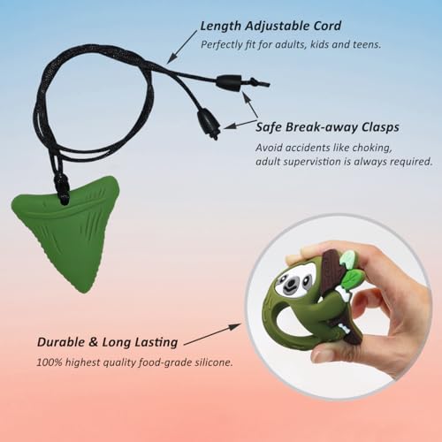 Image of Sensory Chew Necklace for Kids Boys Girls, 6 Pack Silicone Chew Toys for Kids with ADHD Autism, Anxiety, Chewy Necklace Sensory Toys Reduce Adult Chewing Fidgeting (Green Sloth)