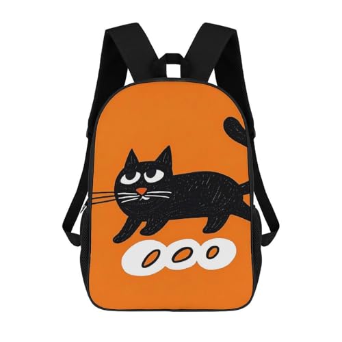 Mochila de hombro 17 pulg impermeable gato negro naranja