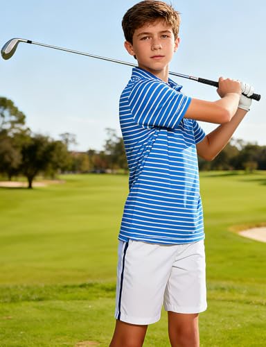 Cuddomper Boy Polo Stripe Shirt Size 11-12 Blue White Short Sleeve Golf Top - image 5