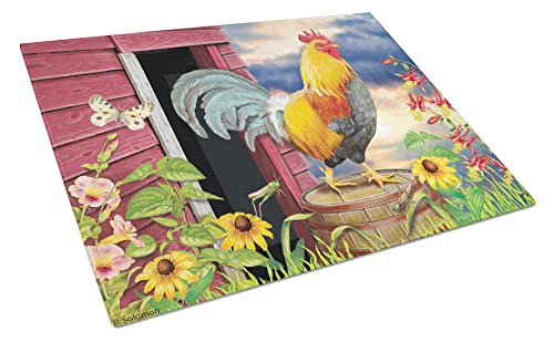 Tabla de cortar de vidrio templado decorativa grande Caroline's Treasures con diseño Rooster Barnyard Morning, rectangular, 30.48 cm x 30.48 cm miniatura 1
