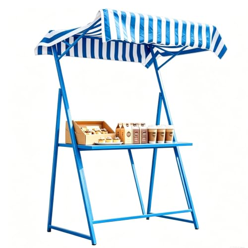 Puesto de Mercado de Agricultores, Estructura de Hierro, Toldo Impermeable y Parasol, Puestos del Mercado, Soporta 100 Kg, para Exhibición de Productos Agrícolas, Panadería y Postres(Blue)