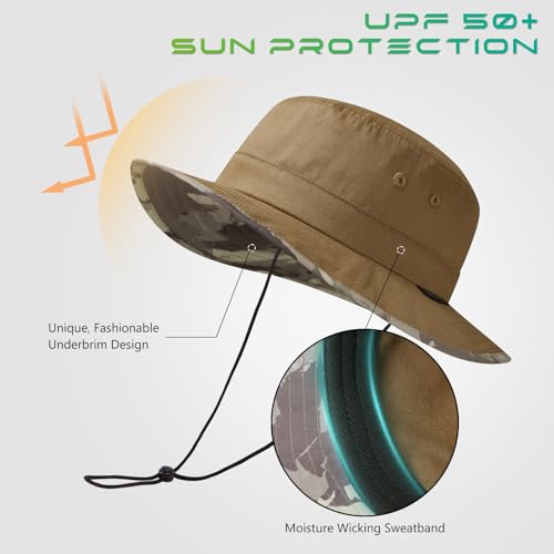 Image of UPF 50+ Foldable Sun Hat Patterned Under Brim Bucket Hats for Summer Hiking Fishing Beach Safari Men Women