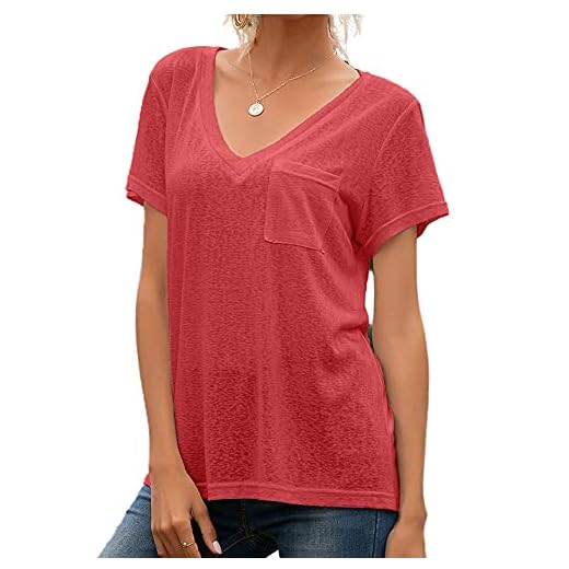 Camiseta feminina casual solta manga curta com decote em V, Vinho tinto, GG