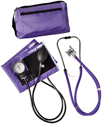MABIS MatchMates Aneroid Sphygmomanometer and 31" Sprague Rappaport Stethoscope Combination Manual Blood Pressure Kit with Calibrated Nylon Cuff and Oversized Carrying Case, Adult Purple