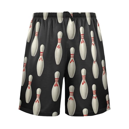 Men's Short Pajama Bottoms Bowling Sport Black Home Casual Sleep Pants