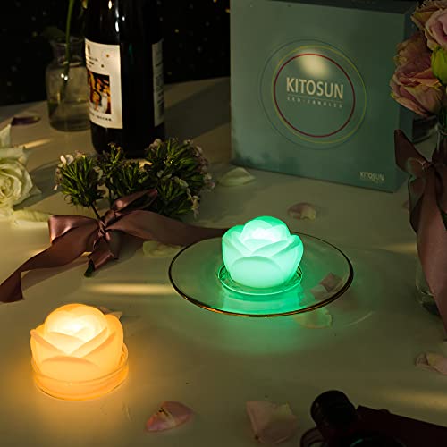 Image of KITOSUN Flameless Floating LED Candles Lights - 3inch Battery Operated Water Activated Flicker LED Tealights for Wedding Centerpieces Vase Pool Decor Natural Wax,150+Hrs (24Pcs Roses, Multi-Colored)