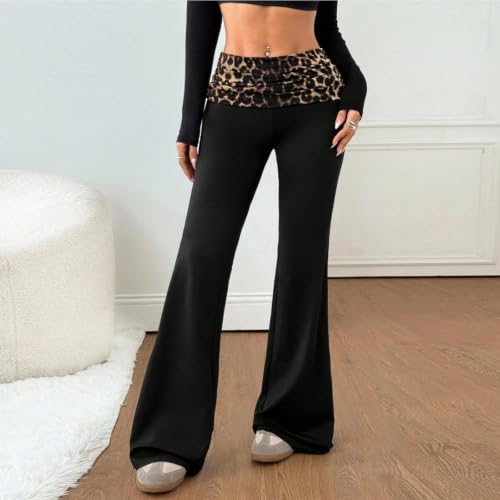 Womens Flare Yoga Pants Cheetah Y2k High Waisted Wide Leg Leggings - image 3