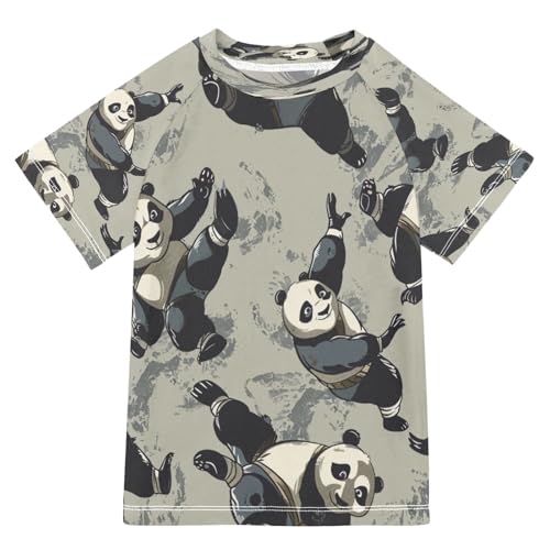 Boys Sun Shirts UV Protection Short Sleeve Rash Guard Swim Shirt Cartoon Panda Water Shirt Rashguard 4T,38