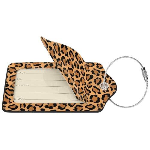 2 Pcs Leopard Luggage Tag for Suitcase, Identifiers Privacy Cover ID Label with Steel Loop, Cute Cheetah Tags Gifts Accessories for Women Men Outdoor Travel Father's Mother's Day3