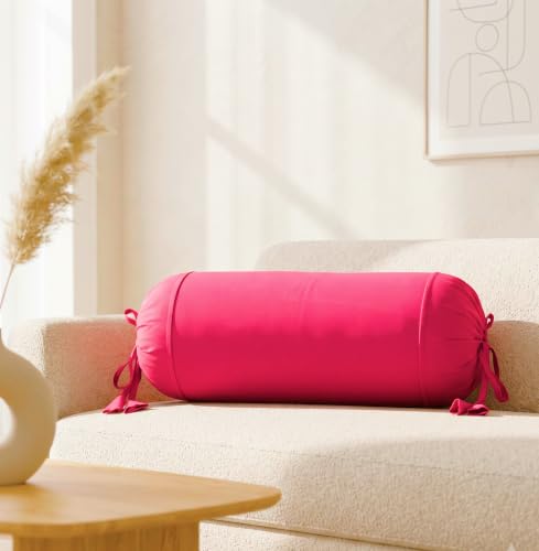 Image of SAJAVAT HOME Pure Cotton Bolster Cover (Pink) | 32x15 Inch Cylindrical Side Pillow Cover with Adjustable Ties | Decorative Round Diwan Cushion Cover for Sofa, Bed & Couch Pack of 2