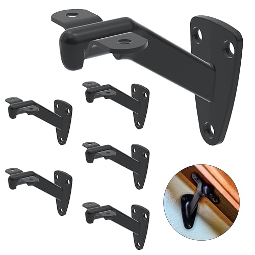 Hand Rail Brackets for Stairs- 6 Pcs Heavy Duty Black Handrail Brackets for Indoor Stairs or Outdoor Stairs Support 3 Inch Hand Railing Brackets Banister Brackets for Stairways Stair Railing Indoor