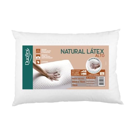 Duoflex LN1109 - Travesseiro Alto Duoflex Branco Para Fronha Espuma 100% Látex Natural, 50cmx70cm