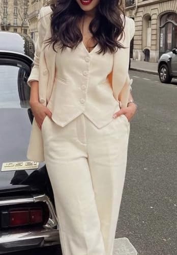Women's 3 Piece Outfits Solid Blazer Vest Work Office Ladies Pants Suit Set Wedding Tuxedos2