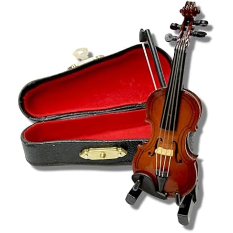 AUCANNIO Miniature Wooden Violin with Stand Cover