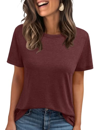 AirMood T-Shirts d'été décontractés à col Rond pour Femme, Bordeaux, L