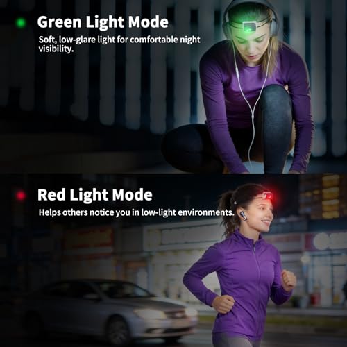 Lampe frontale de course ultra légère 38g avec éclairage LED vert et rouge - 4