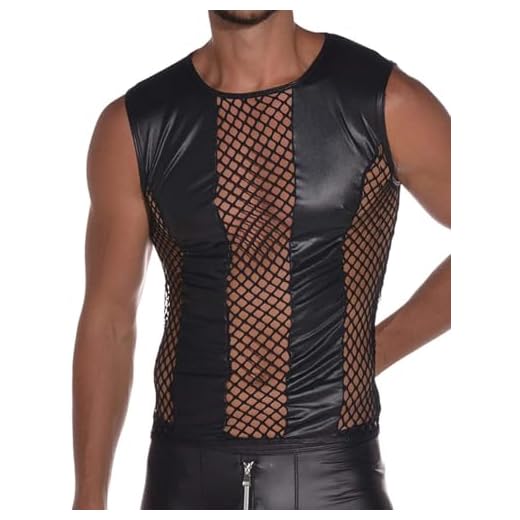 Latex ähnliches Herren Top - Shirt 0/0 Arm mit Fischnetz Einsätzen (XXL)