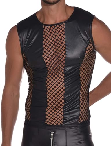 Latex ähnliches Herren Top - Shirt 0/0 Arm mit Fischnetz Einsätzen