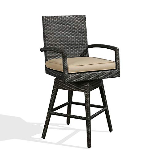 Patio Tree Outdoor Swivel Bar Stools, Patio Wicker Bar Height Chair With Arms And Cushion, All-Weather Outdoor Rattan Furniture (1 Pack) #TOP27