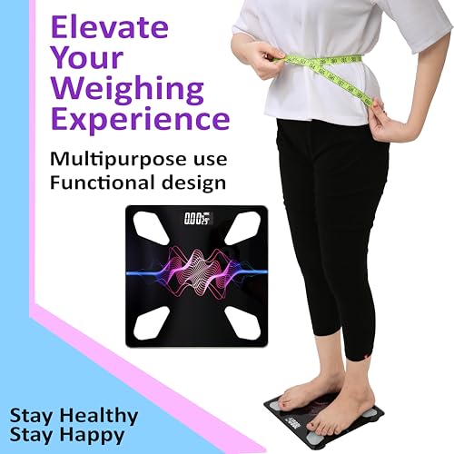 Image of Veeby Digital Electronic LCD Personal Health Body Fitness Weighing Scale, Weight Machine for Human Body | Accurate Scalling 0.05lb, Step-On Technology, 6mm Tempered Glass, 180 kg Capacity (3D Z-Black)